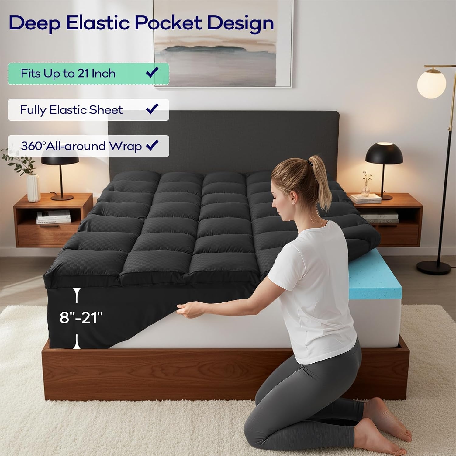 image:imageOLANLY 4 Inch DualLayer Mattress Topper Gel Memory Foam WhiteBlack