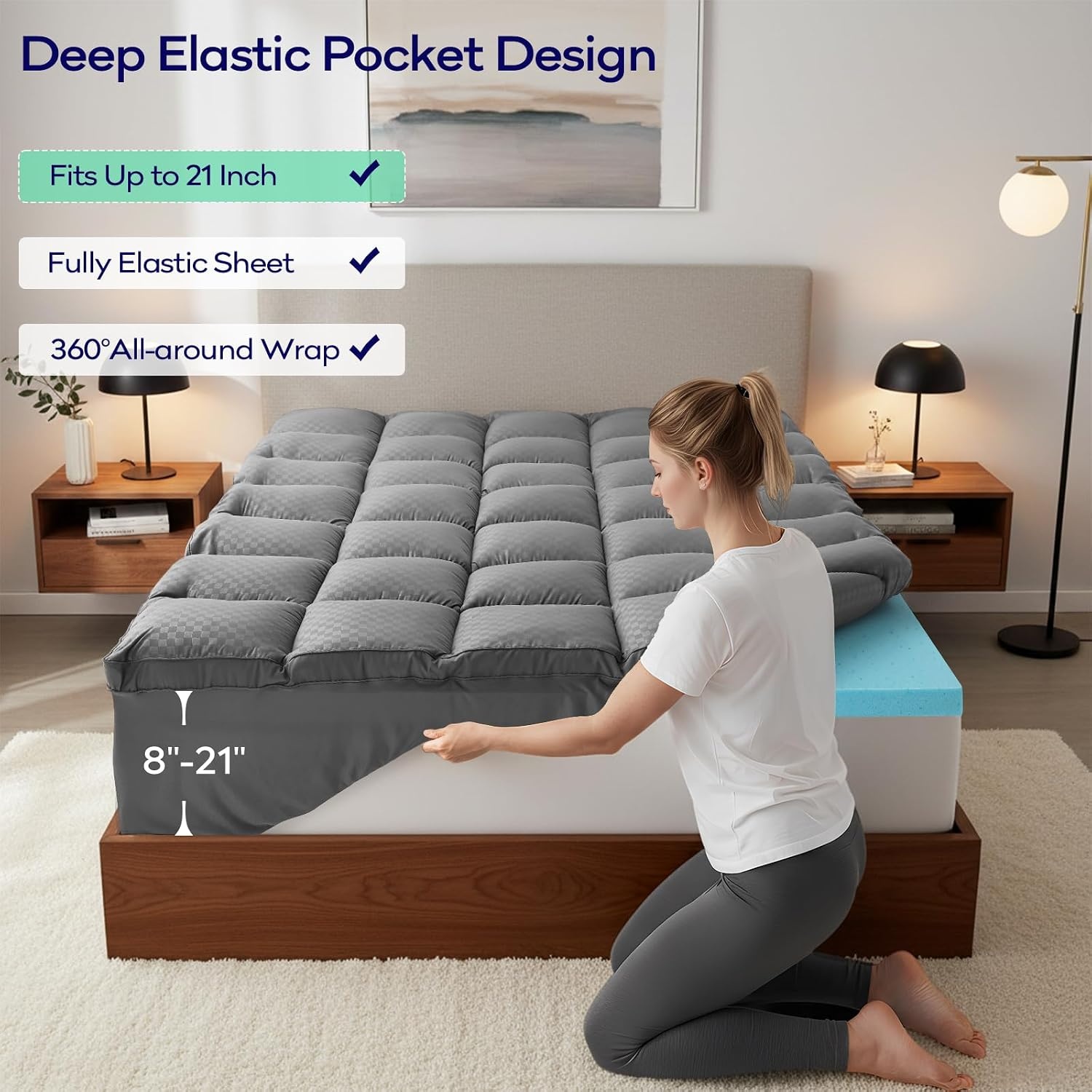 image:imageOLANLY 4 Inch DualLayer Mattress Topper Gel Memory Foam WhiteGray