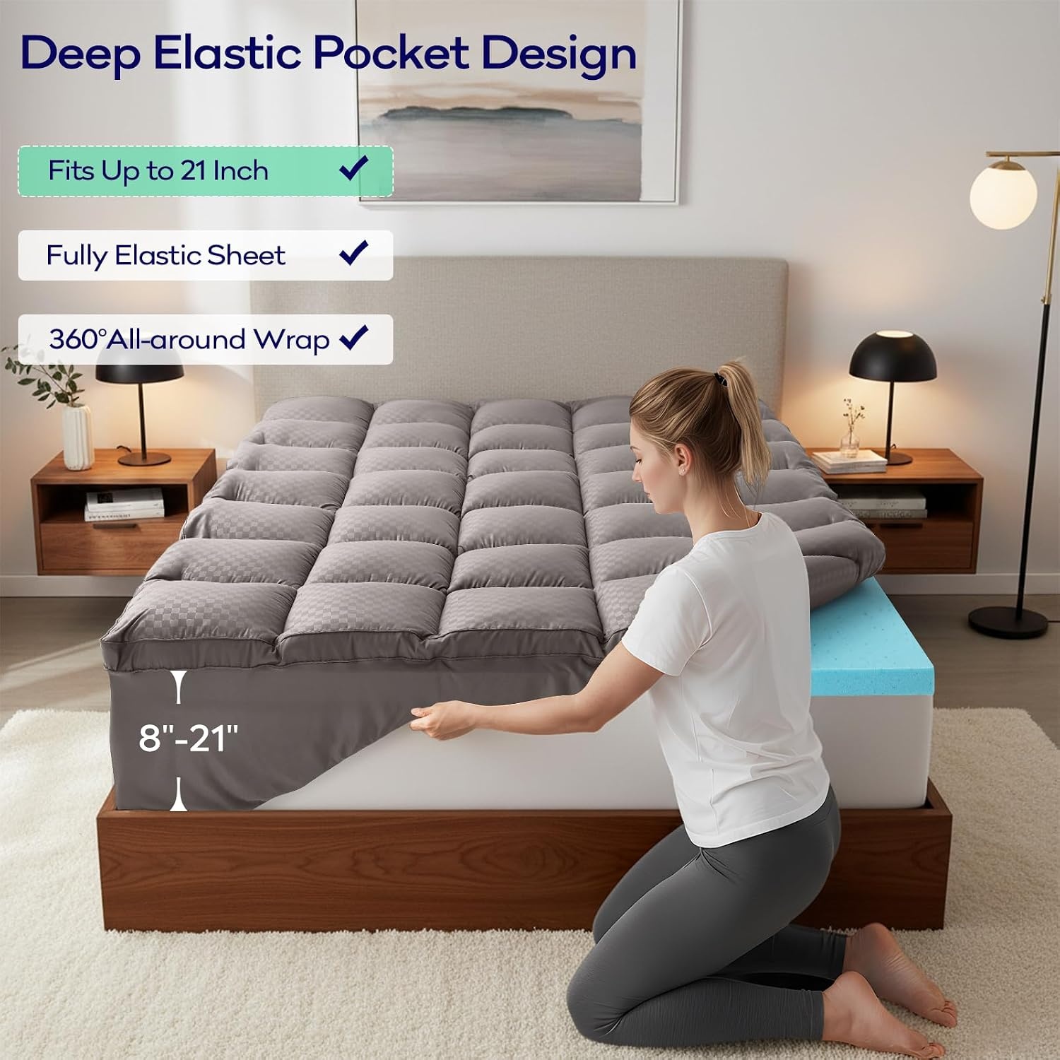 image:imageOLANLY 4 Inch DualLayer Mattress Topper Gel Memory Foam WhiteLight Grey