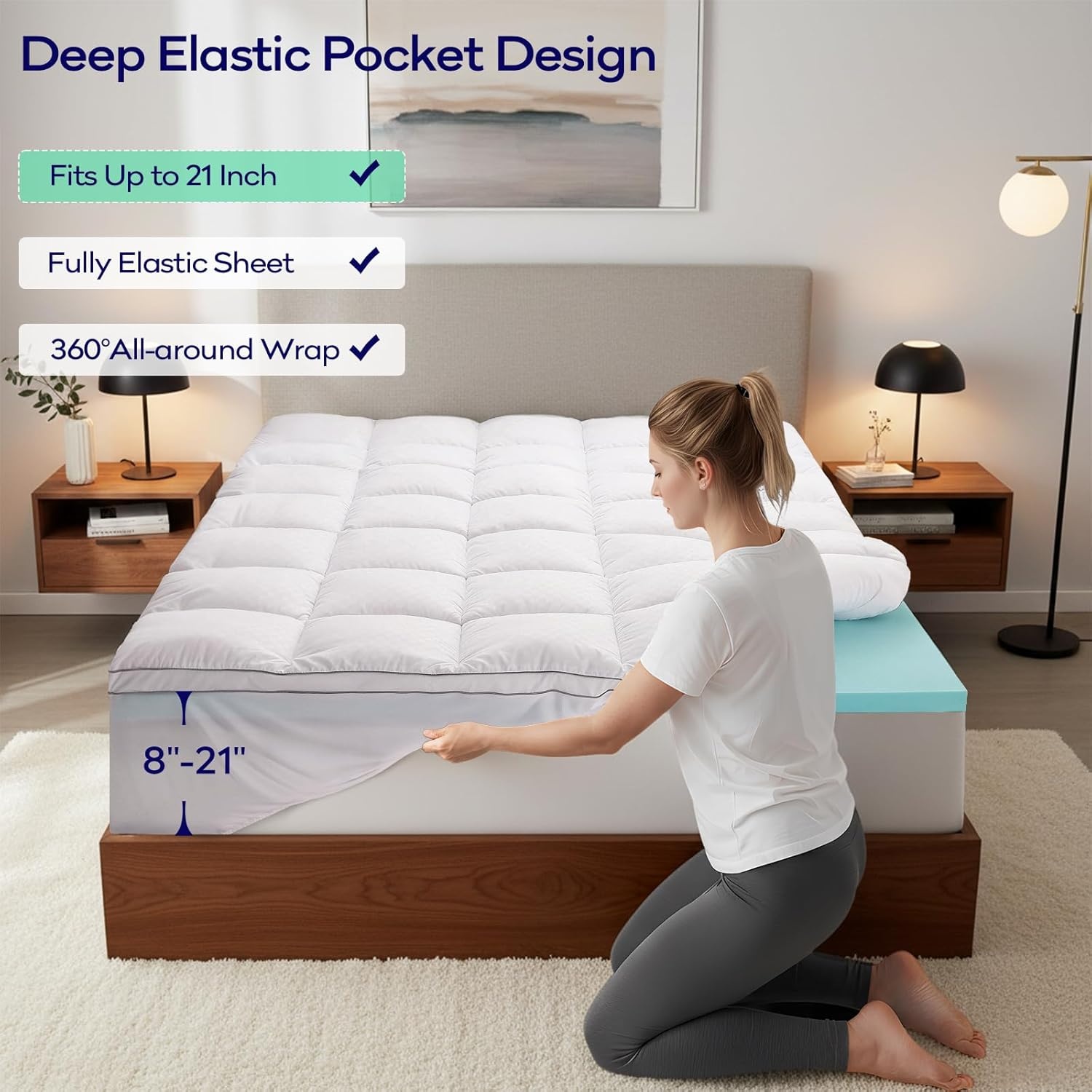 image:imageOLANLY 4 Inch DualLayer Mattress Topper Gel Memory Foam WhiteWhite