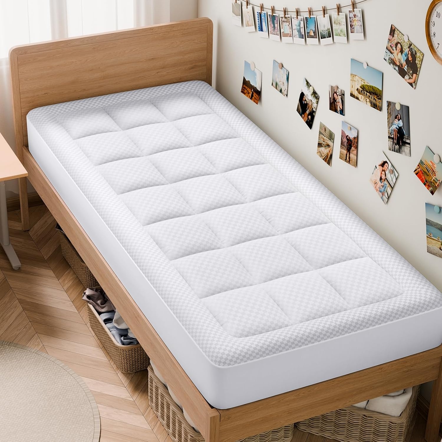 image:imageOLANLY King Quilted Fitted Mattress Pad Soft Pillow Top Mattress Topper Down Alternative Fill Cooling Comfort Breathable Mattress Cover Machine Washable Deep Pocket Mattress Protector WhiteWhite