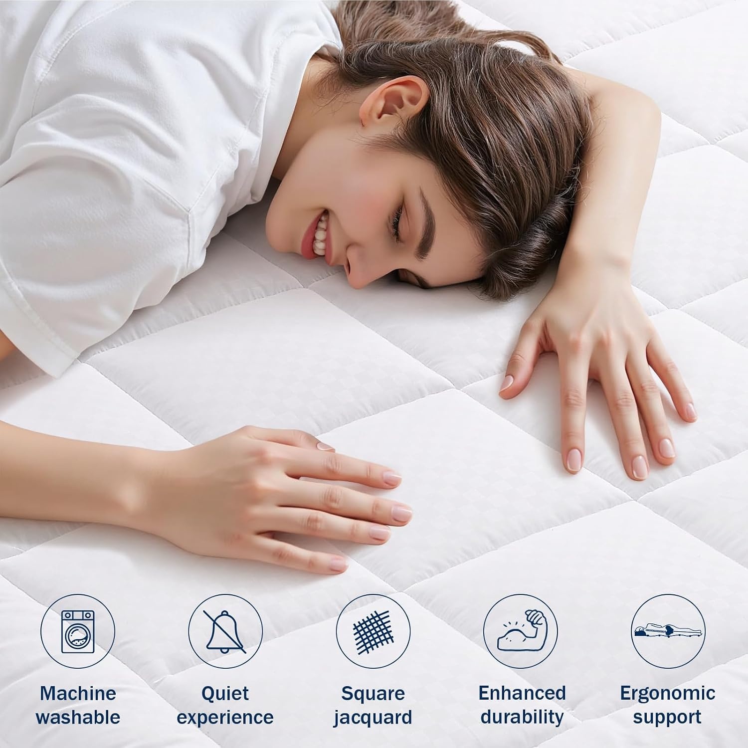 image:imageOLANLY King Quilted Fitted Mattress Pad Soft Pillow Top Mattress Topper Down Alternative Fill Cooling Comfort Breathable Mattress Cover Machine Washable Deep Pocket Mattress Protector WhiteWhite