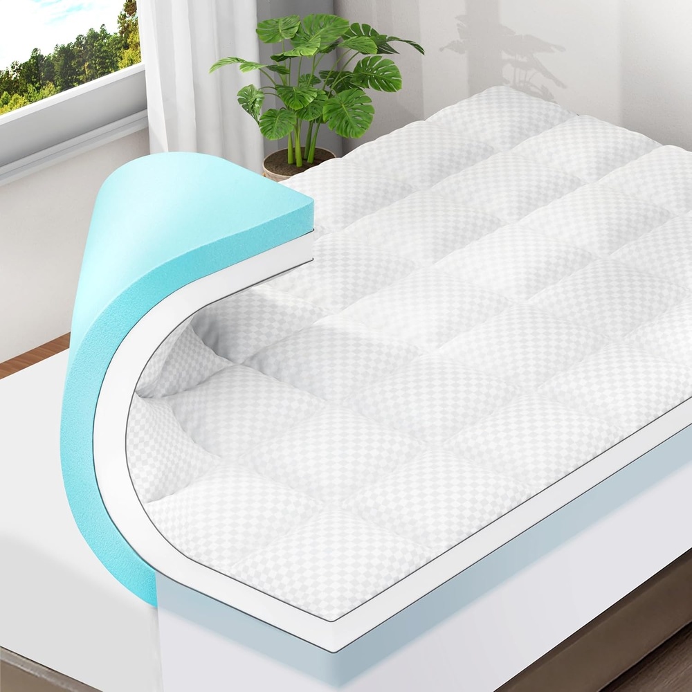 image:imageOLANLY 4 Inch DualLayer Mattress Topper Gel Memory Foam WhiteWhite